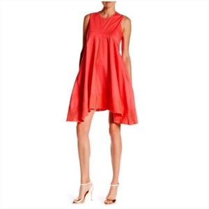 NANETTE LEPORE ASYMMETRICAL CORAL LACE HEM ORANGE BOTTOMS DETAILS DRESS SIZE 8